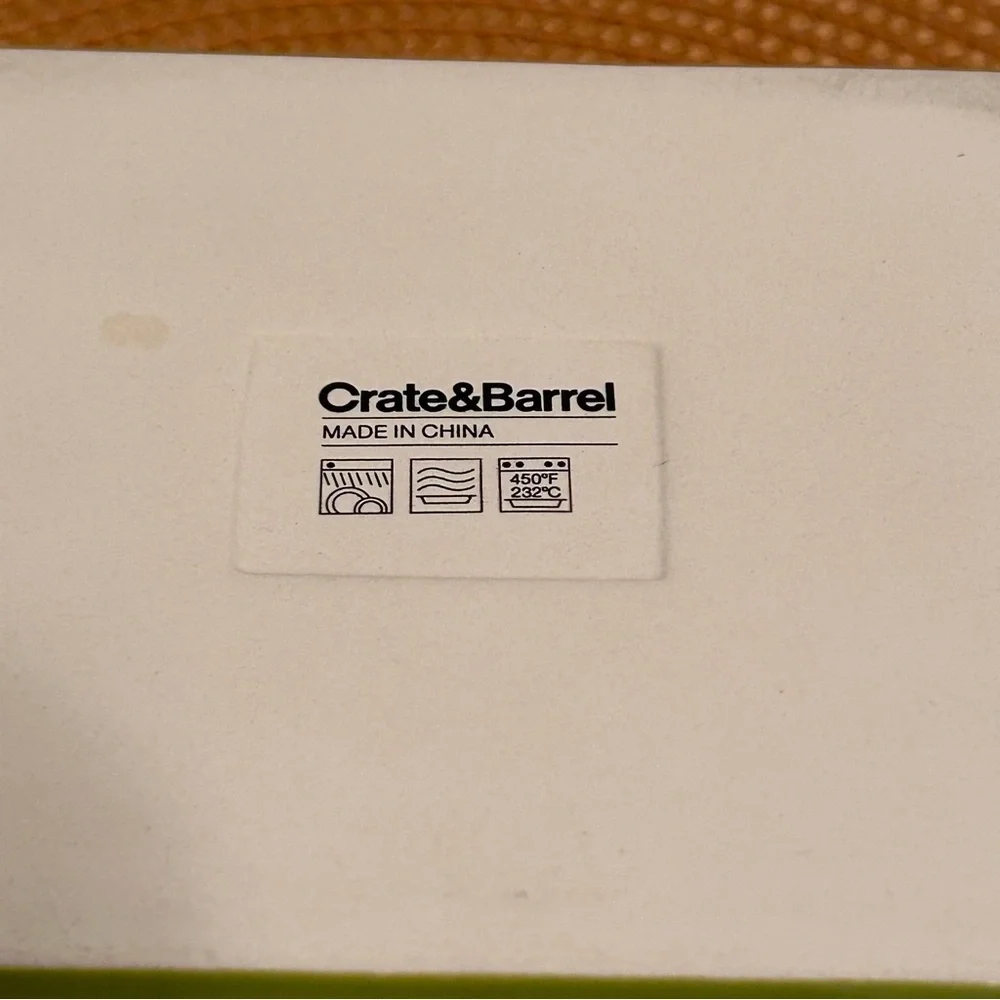 Crate & Barrel Avery Ceramic Baking Dish Green With White Interior & Handles